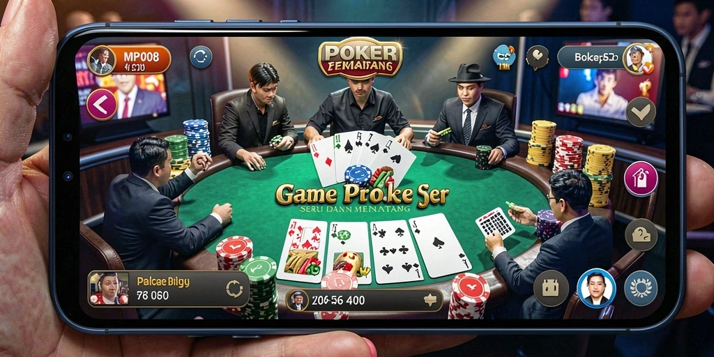 Tampilan gameplay seru dari MPO08, menyuguhkan poker yang realistis dan menyenangkan.