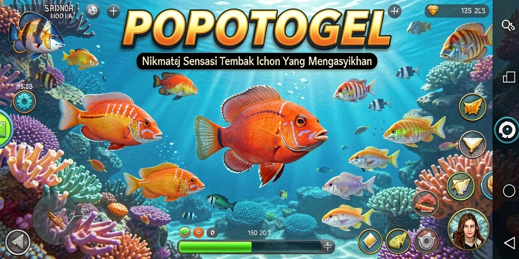 Tampilan gameplay <strong>POPOTOGEL</strong> dengan aksi tembak ikan yang seru dan penuh warna.