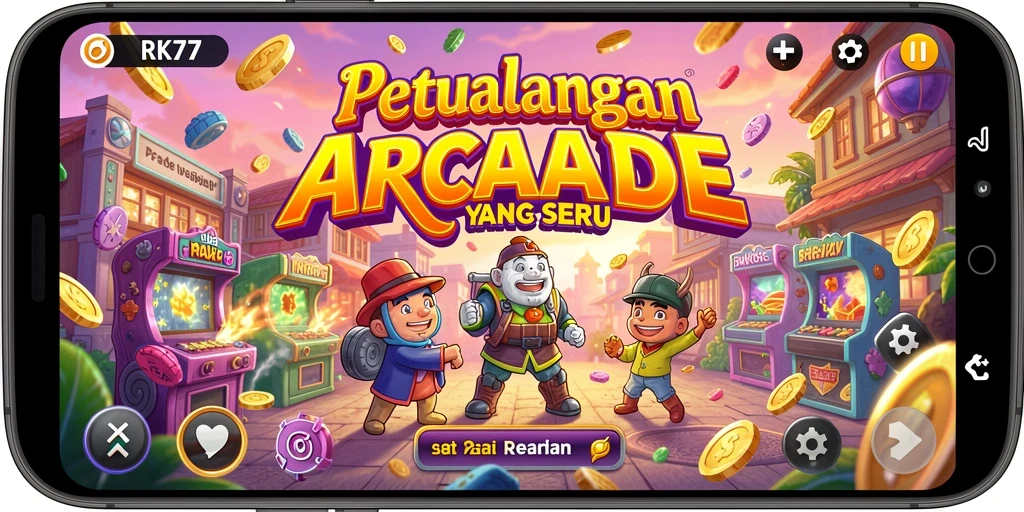 Screenshot gameplay RK77 menunjukkan aksi seru dalam game arcade.