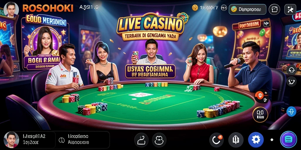 Screenshot utama ROSOHOKI menampilkan dealer yang siap melayani dalam permainan Live Casino.