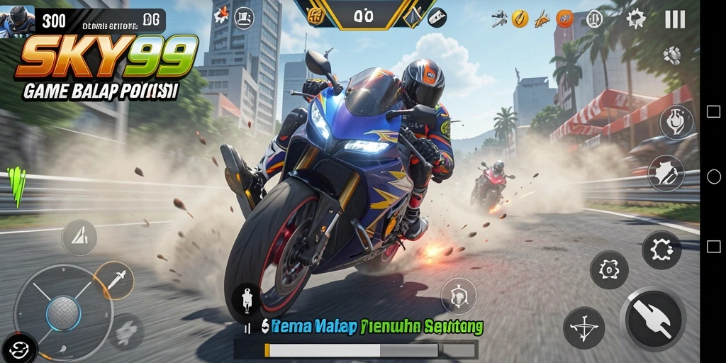 Tampilan gameplay <strong>SKY99</strong> yang mendebarkan dengan balapan motor cepat.