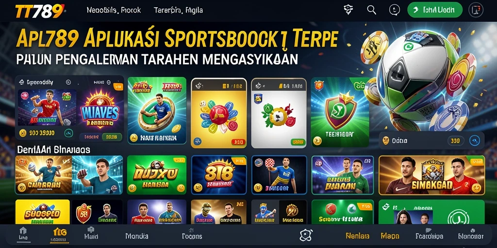 Screenshot utama TT789 menampilkan antarmuka aplikasi Sportsbook yang menarik.